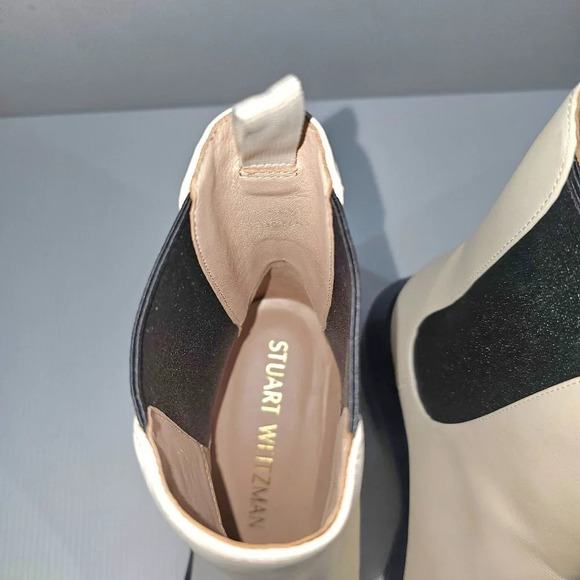 NEW Stuart Weitzman Norah Ankle Boot Women 9.5 WIDE Oat Leather Chelsea Lug Sole - Picture 9 of 15